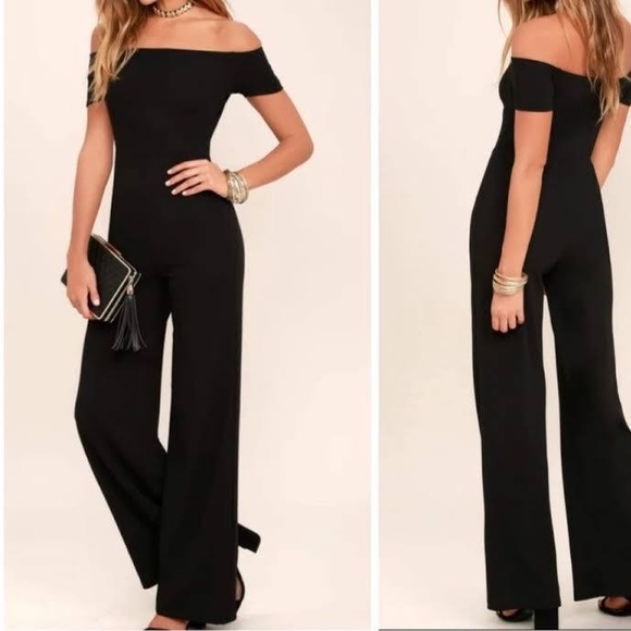 Lulus off shoulder black jumpsuit - Picture 2 of 6